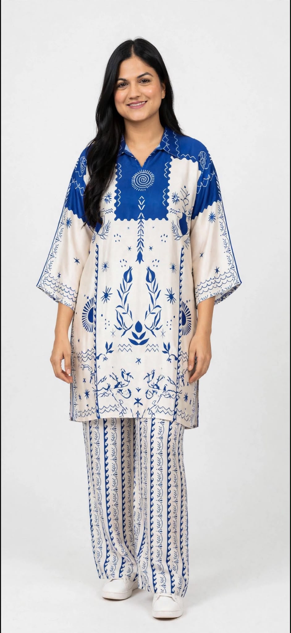 Satin silk printed co-ord set, Code: R5