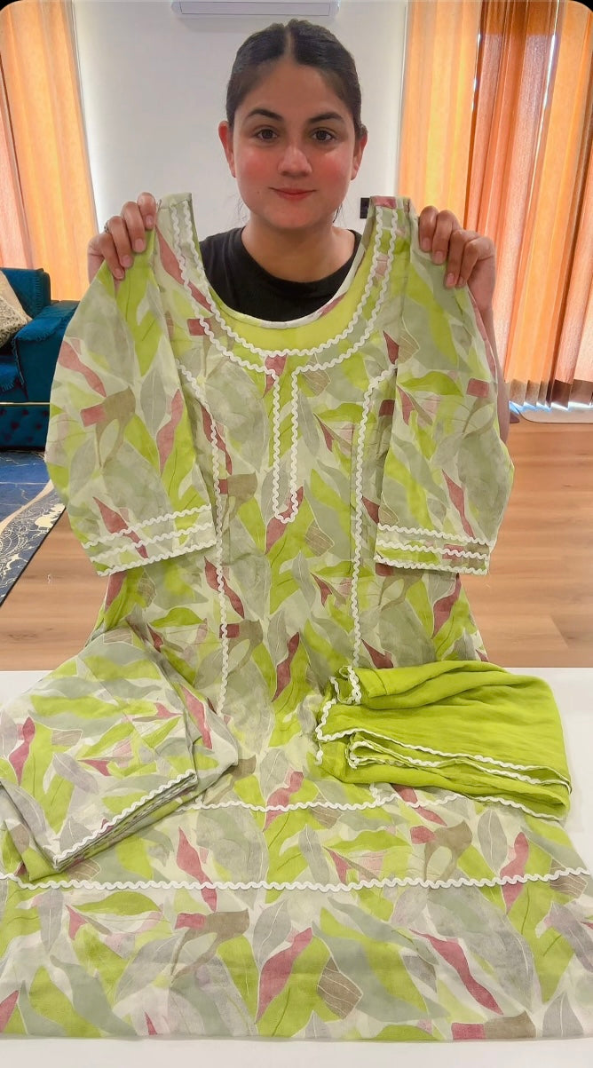 Cotton Printed Boutique Stitched Suit, Colour: Apple Green, Code: 199