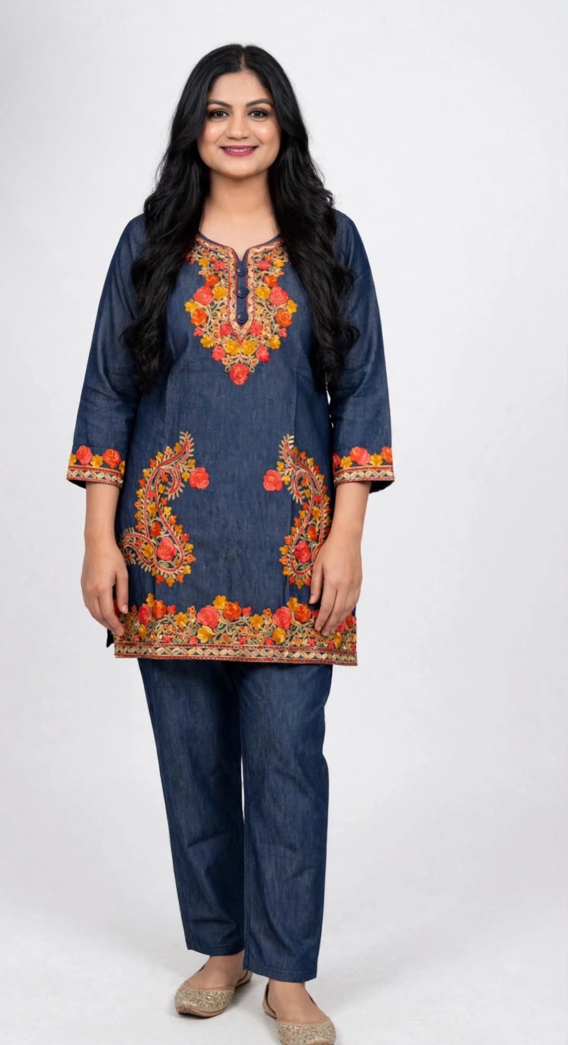 Denim Co Ord set with Kashmriri work,( Premium quality ), Code 336