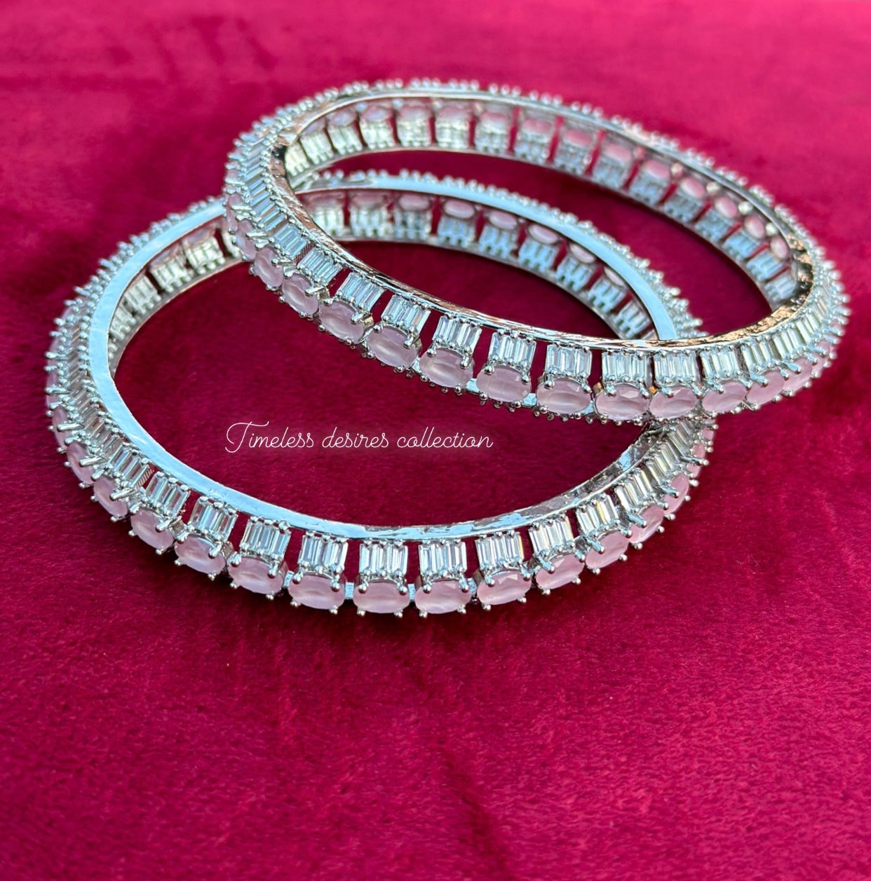 Baby pink American diamond kangan / bangles in silver