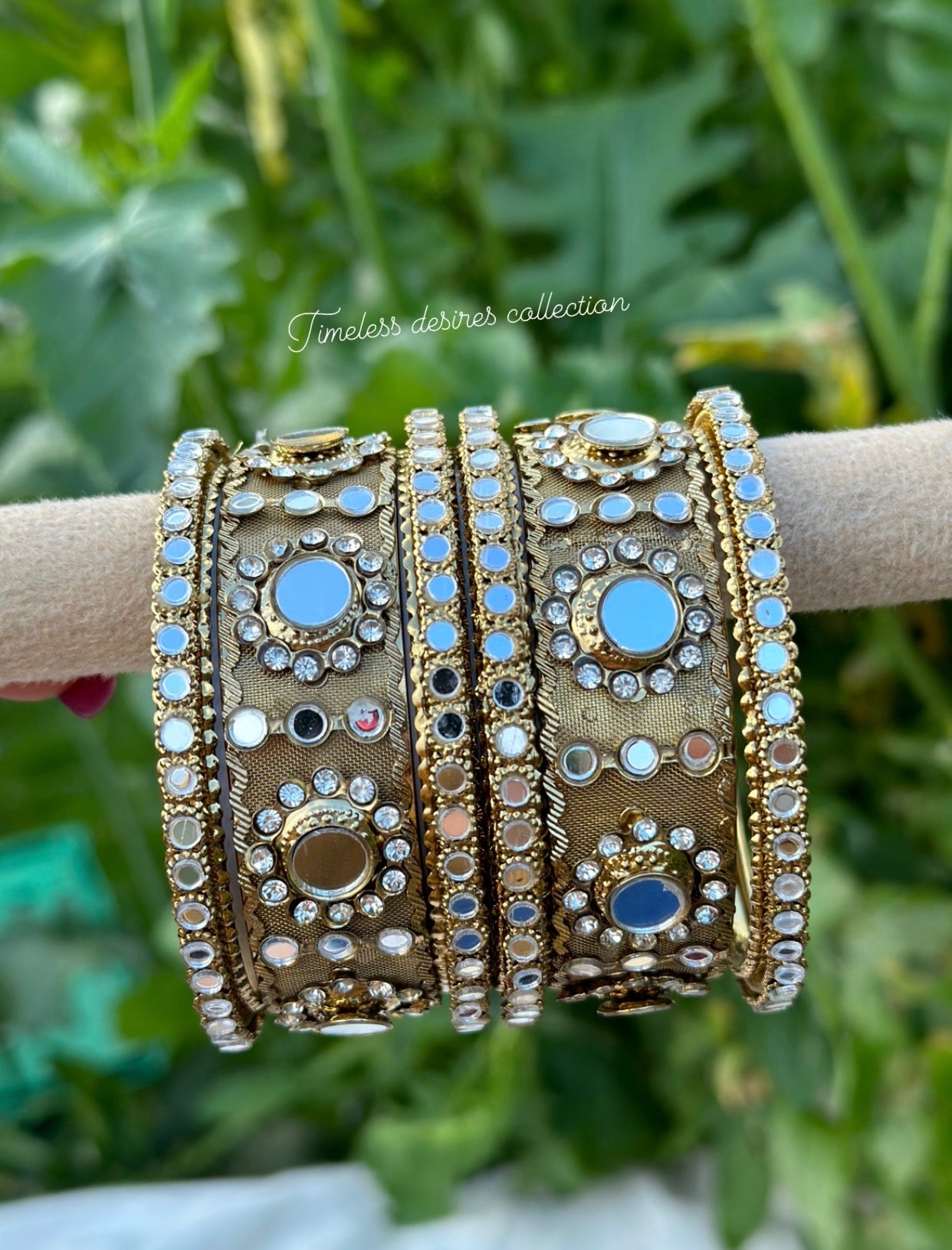 Copper golden mirror kangan bangles ( set of 2 hands )