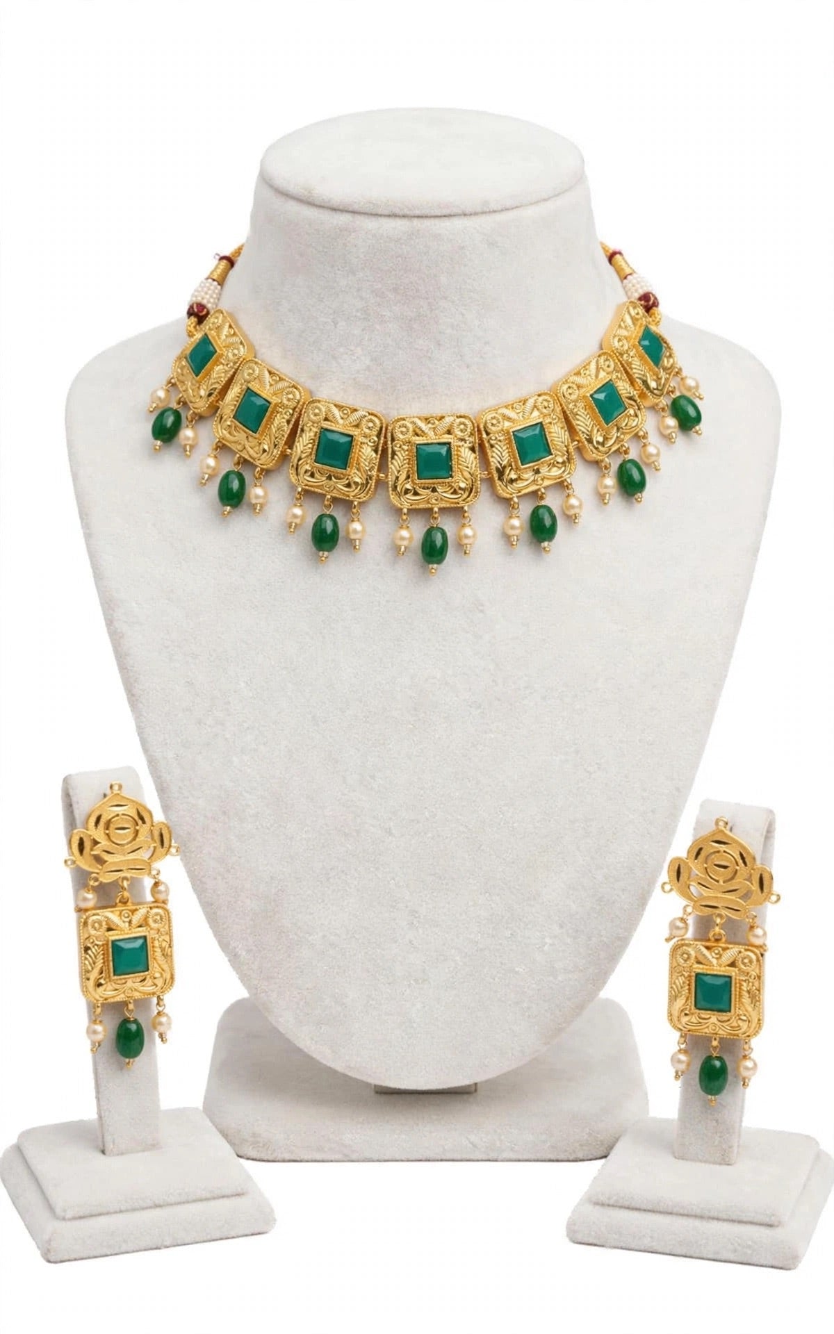Gold Plated Punjabi Traditional Jewellery set in Green - code N2