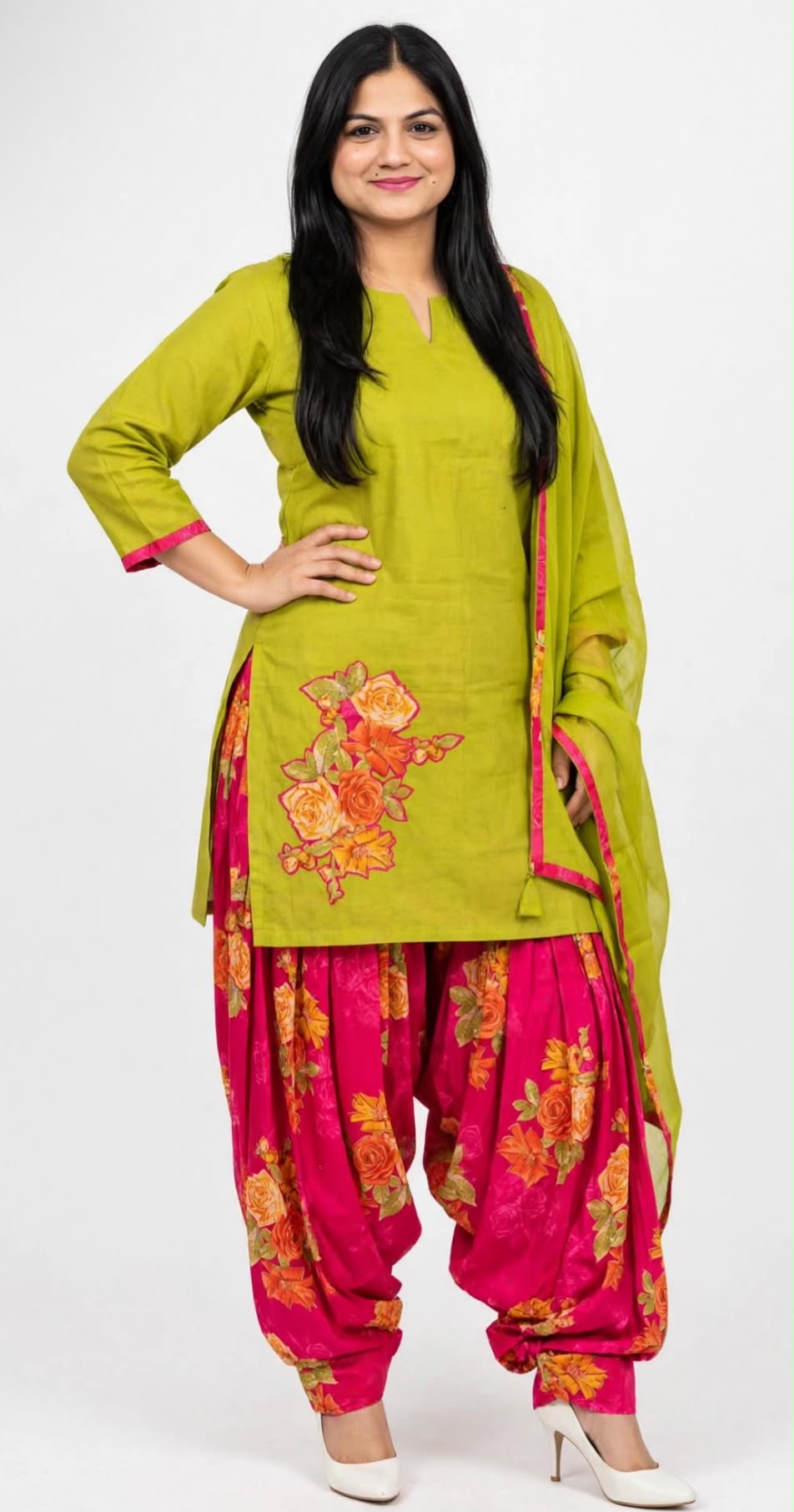 Farshi Salwar suit ( not patiala ) in cotton with patch work, Code: 329
