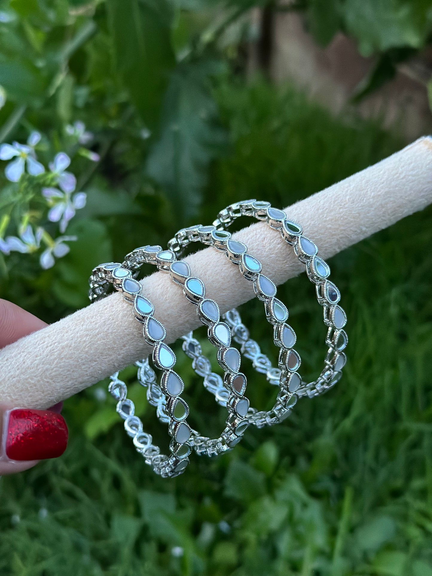 Grey or transparent white Kangan / bangles in mirror ( set of 4 )