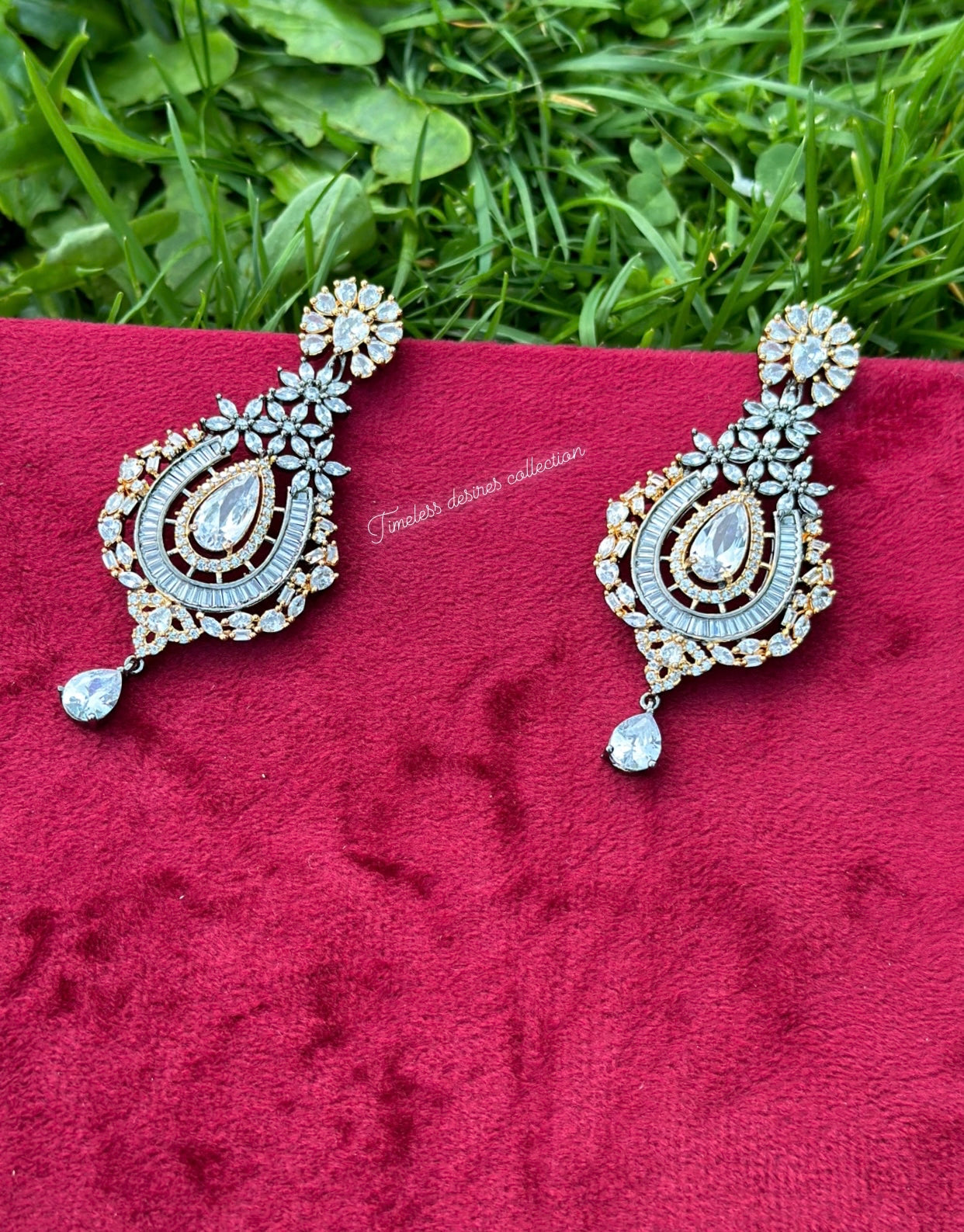 Golden and silver American diamond earrings ( Victorian polish )