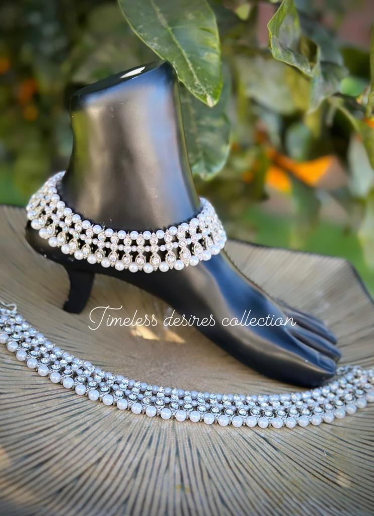 Silver Double Stone Polki Jhanjra / Anklets (TD-34)