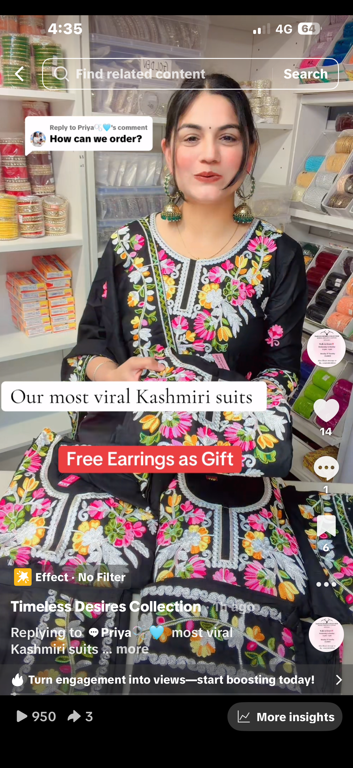 Taking pre order now ( 2-3 weeks timeframe ) - black Kashmiri suit with free earrings