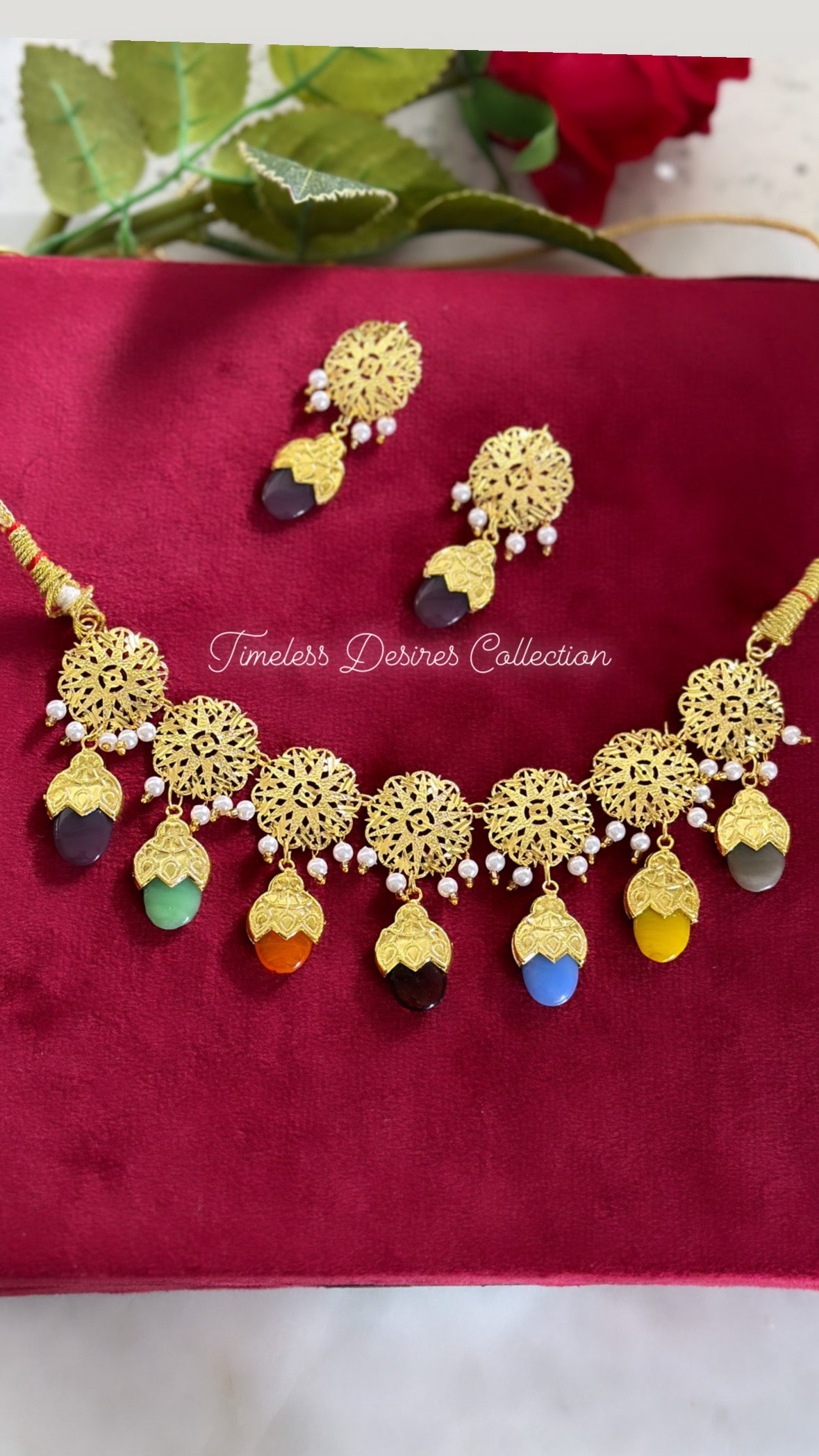 Multi colour Dakhi Set Punjabi Traditional Jewellery in Gold Plating