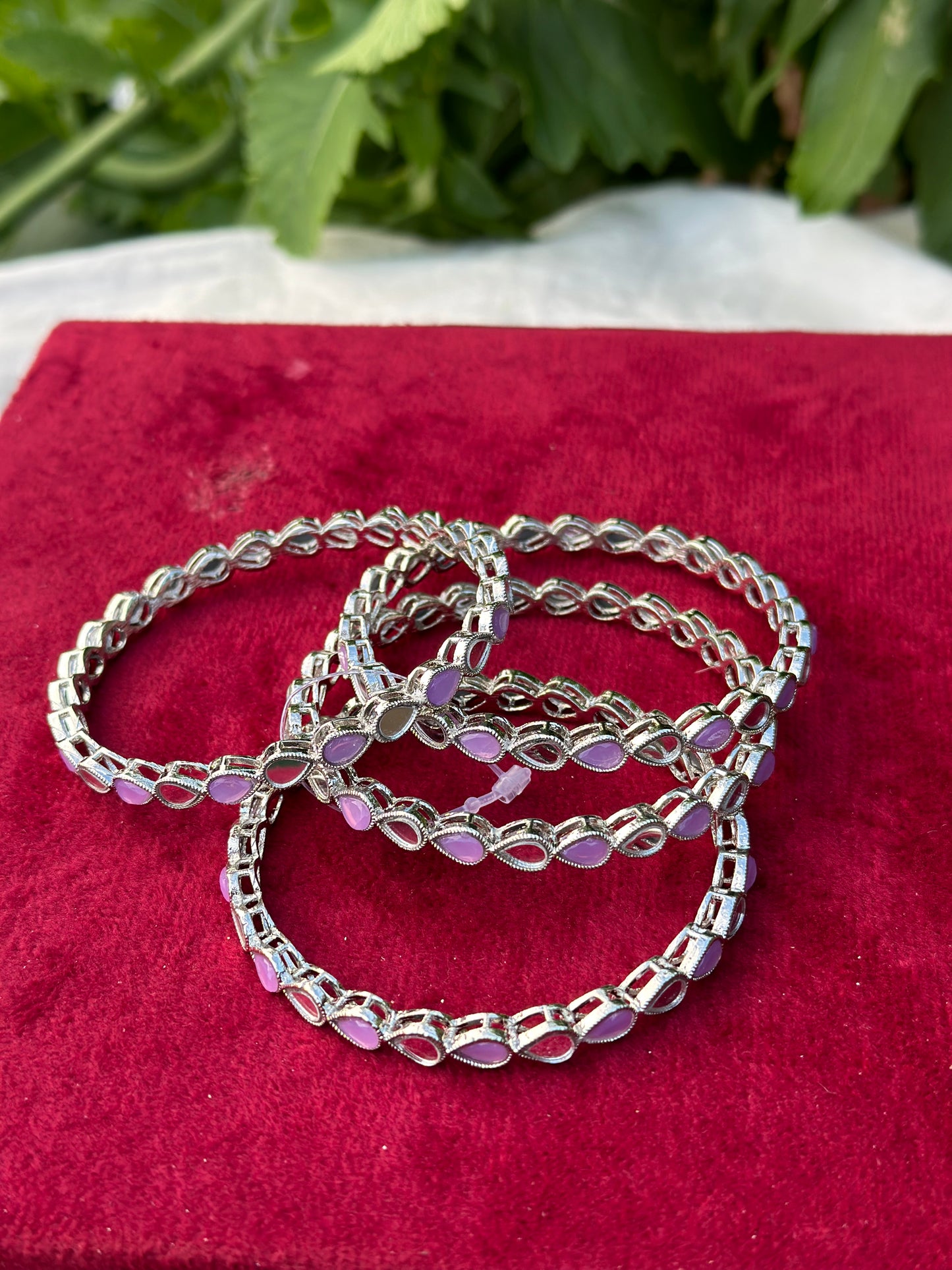 Lavender purple Kangan / bangles in mirror in silver ( set of 4 )