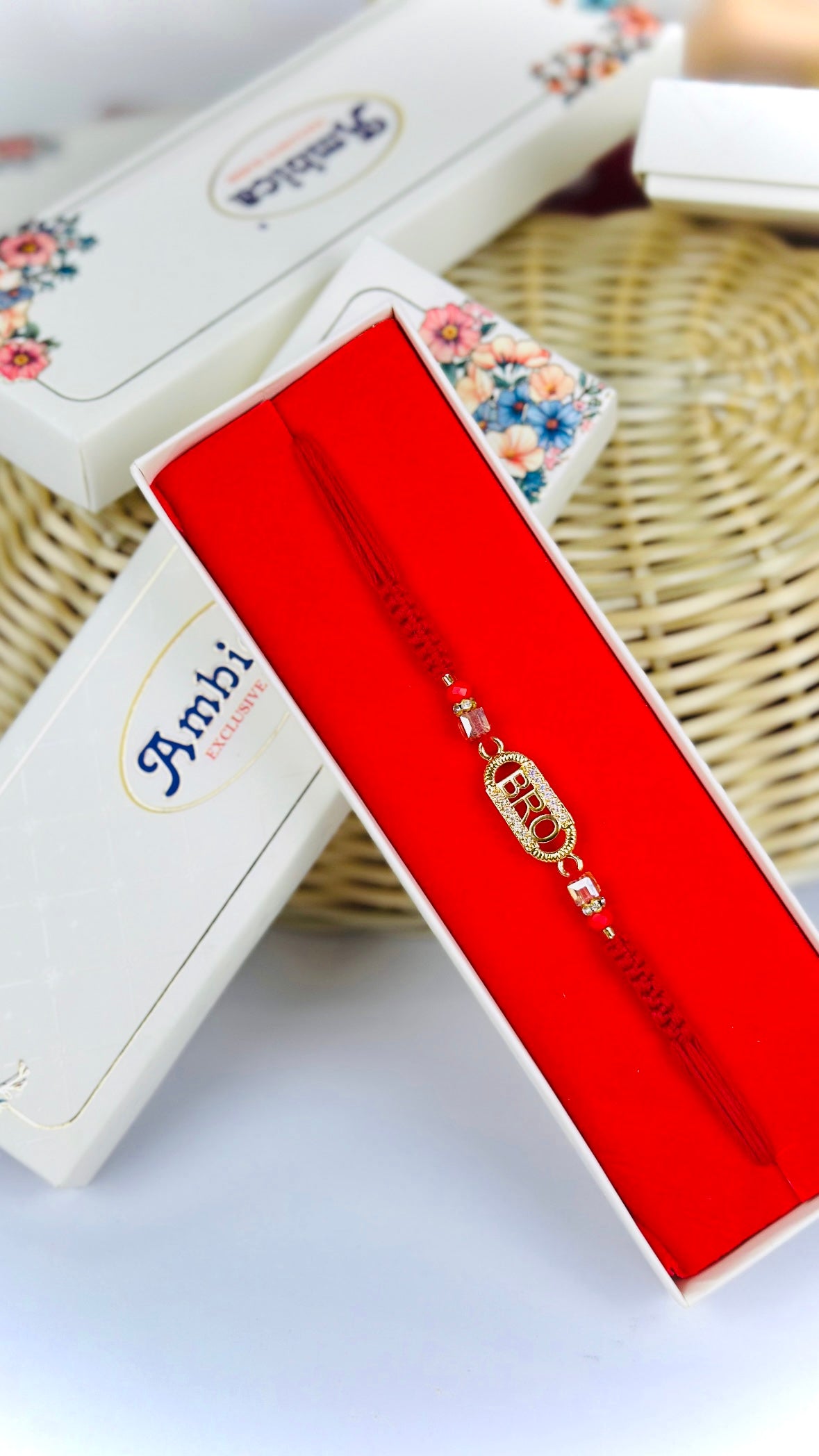 Bro Rakhi / Rakhi box in American Diamond - Code A28
