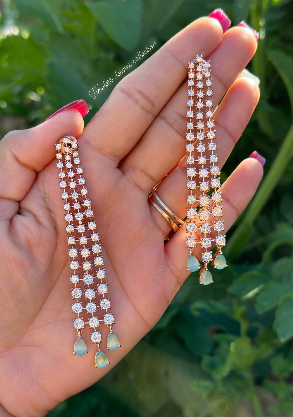 Mint geeen hanging American diamond earrings