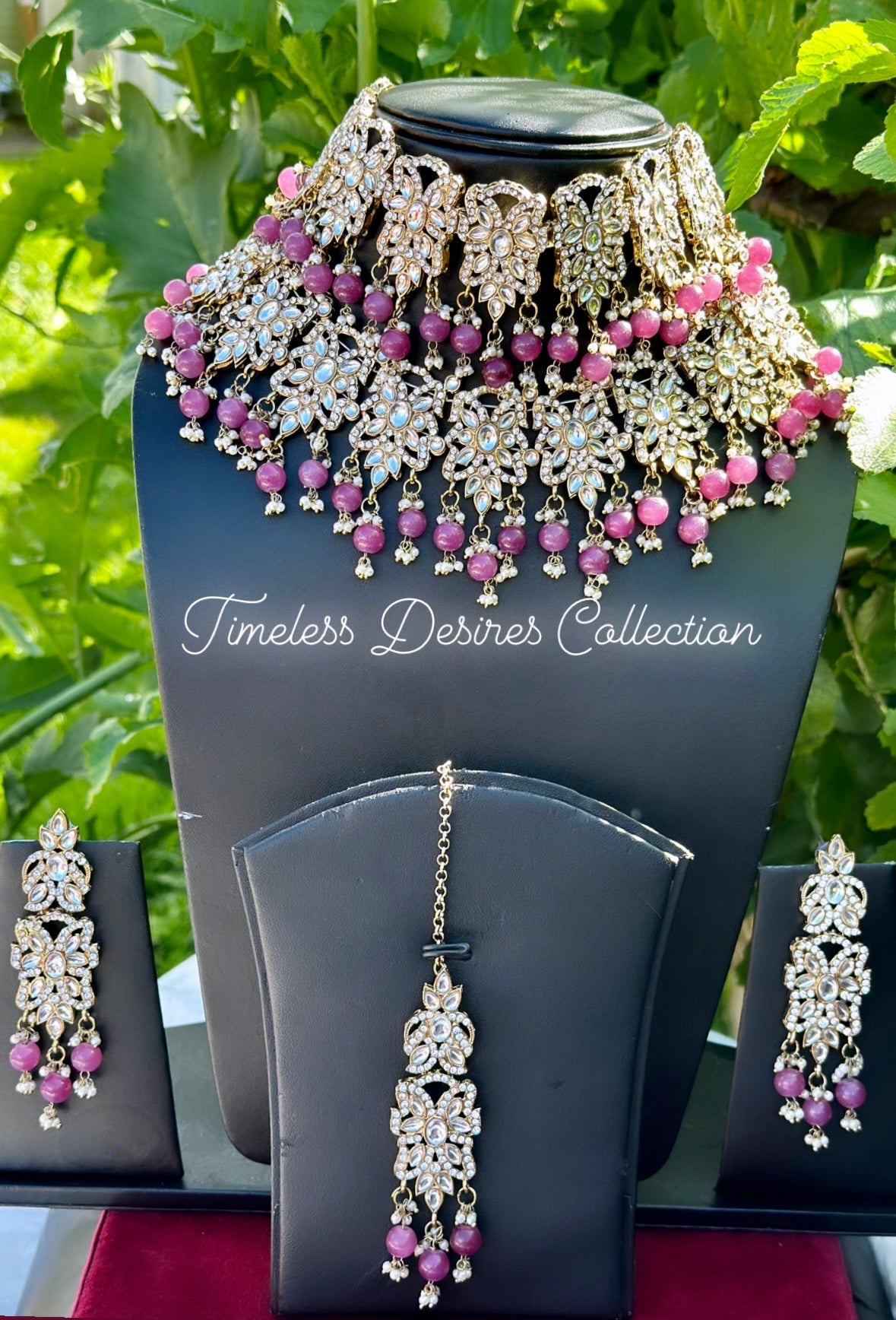 Purple double layer choker / necklace set in Kundan