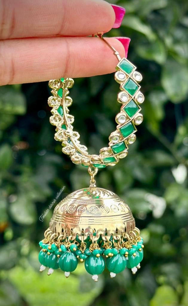 Green colour Jhumka waliya earrings in Polki & Kundan on copper base ( high quality )