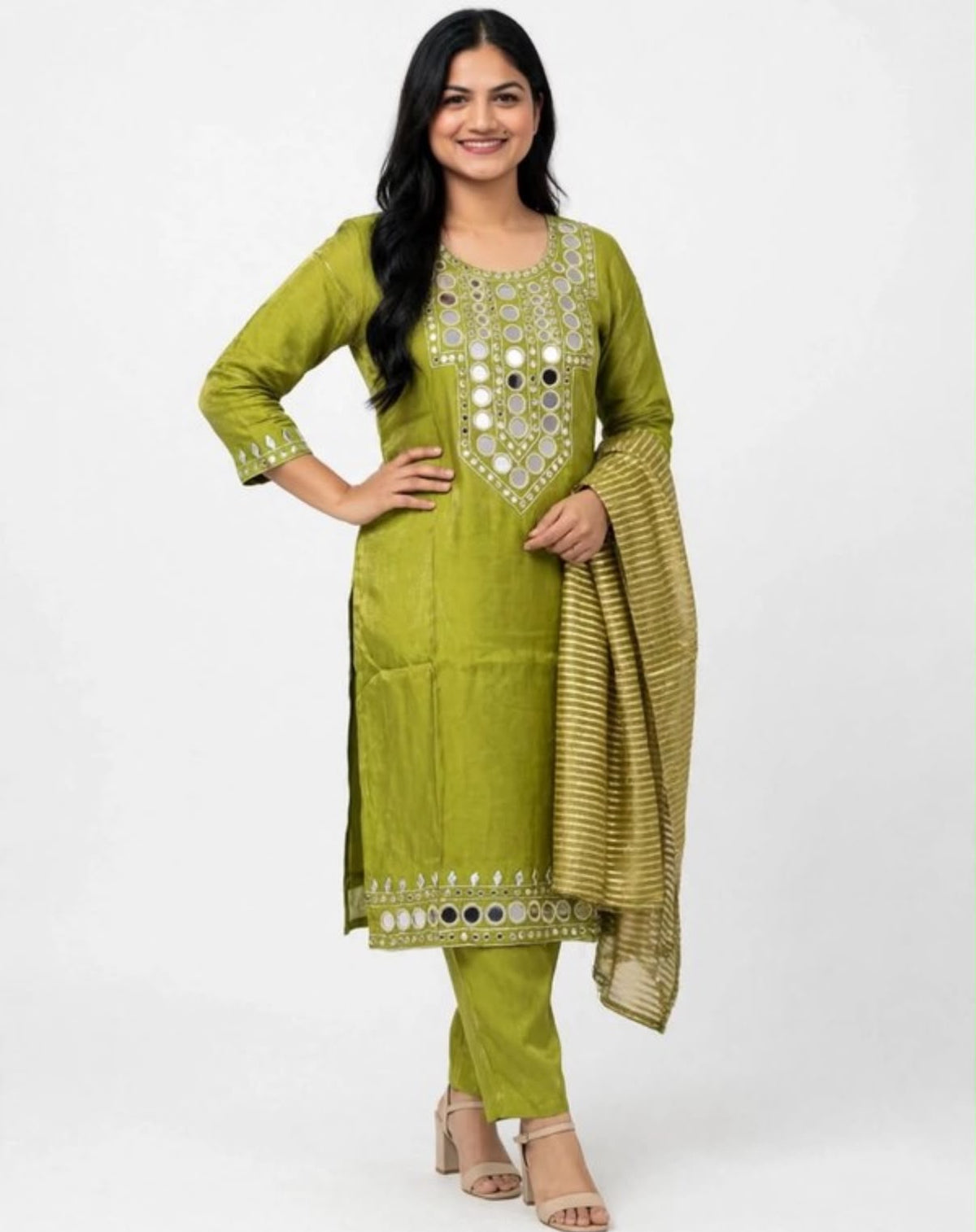 Indo western Mirror work party wear suit in glass silk fabric, Code: RE51