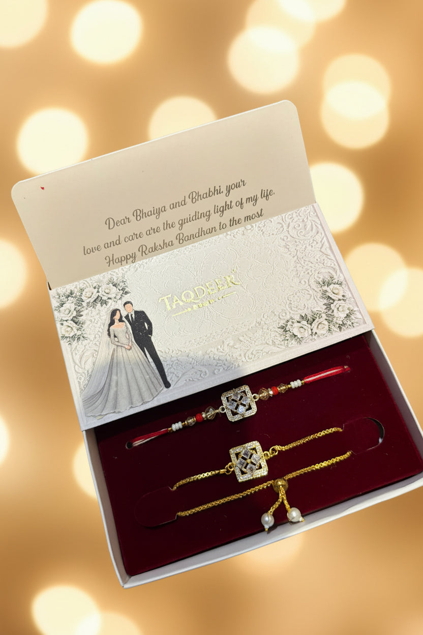Couple Rakhi set in American diamond