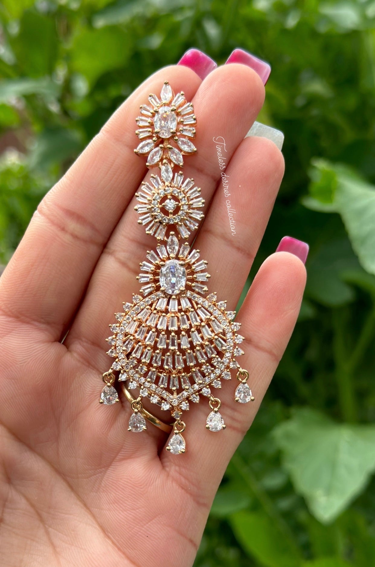 American diamond earrings in golden polish