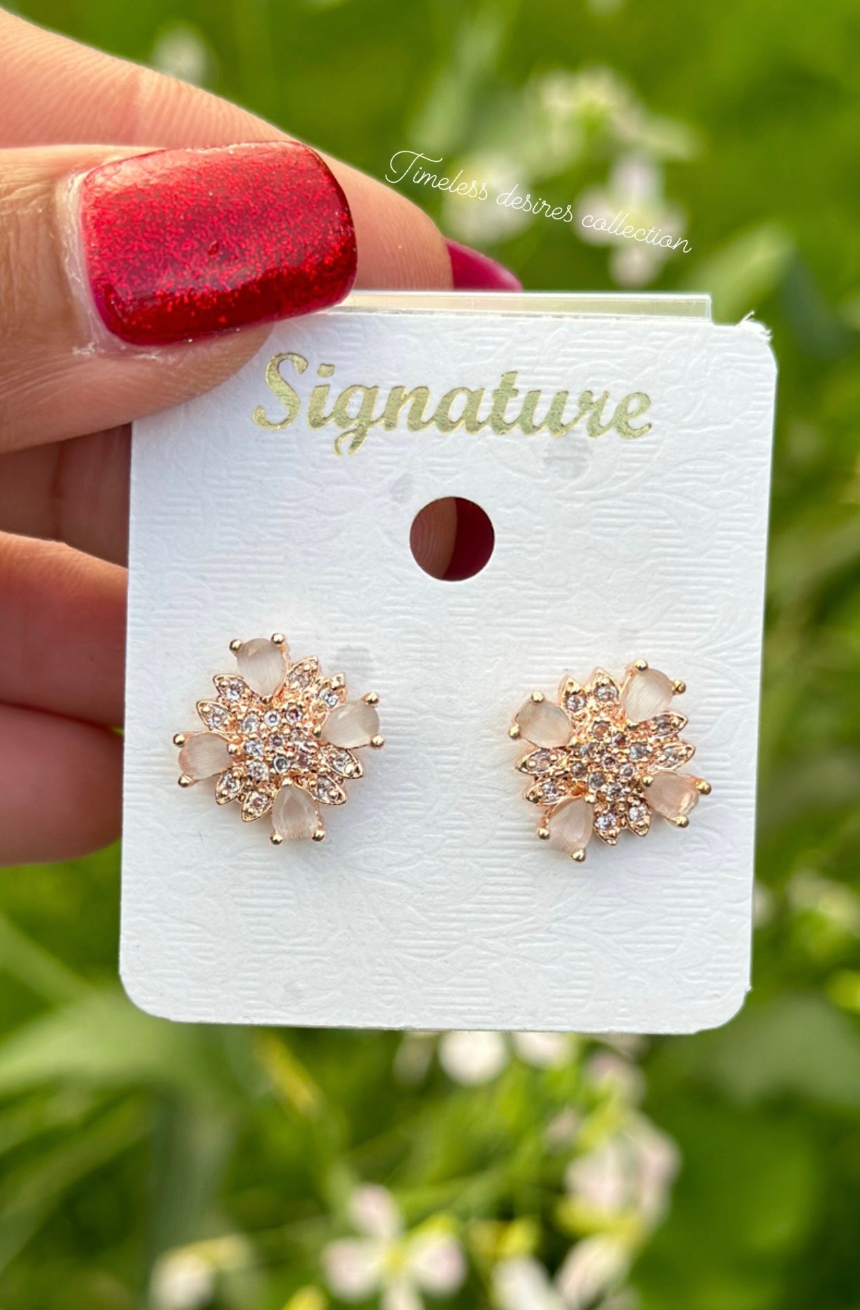 Golden studs in American diamond