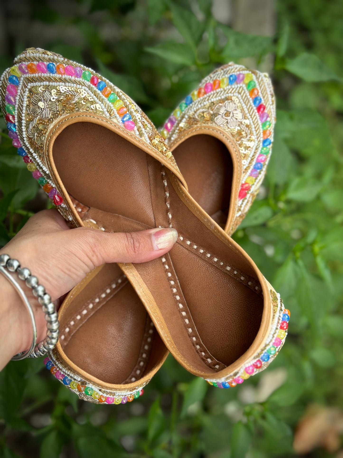 Multi colour punjabi jutti with hand work