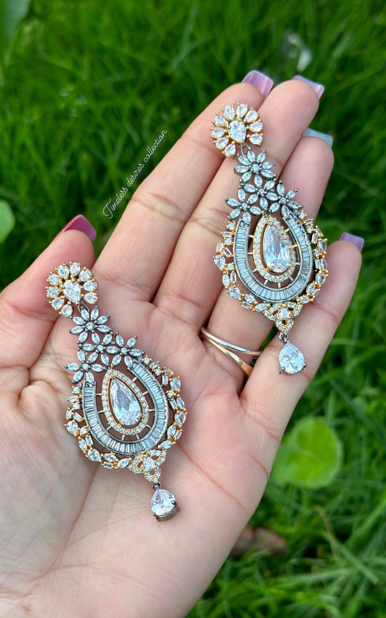 Golden and silver American diamond earrings ( Victorian polish )
