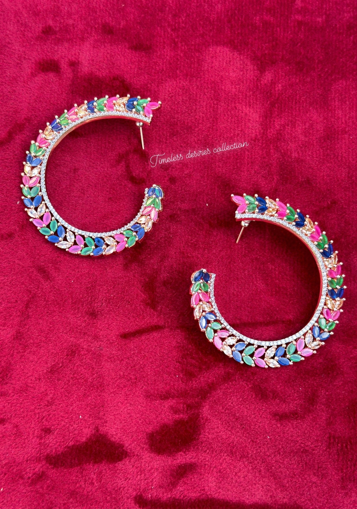 Multi colour American diamond earrings hoops ( waliya )
