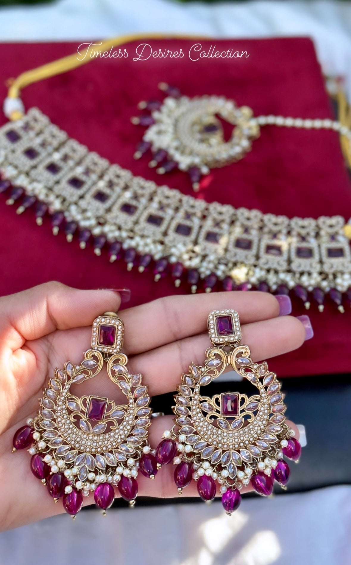 Purple choker / necklace set in reverse AD ( high quality polki )