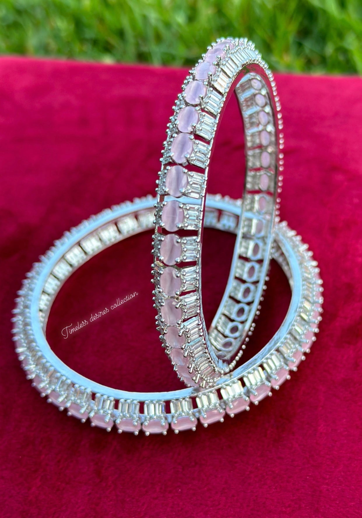 Baby pink American diamond kangan / bangles in silver