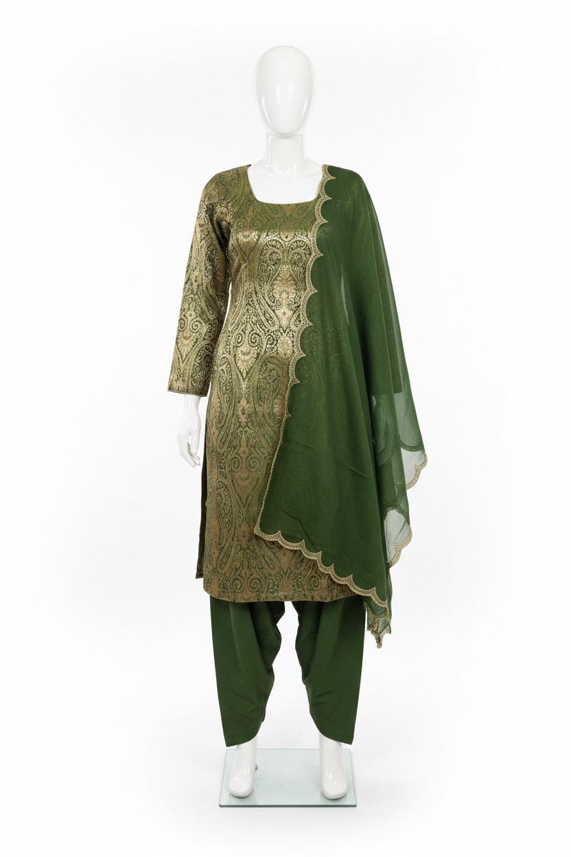 Green colour Kheen Khab salwar suit - code 253