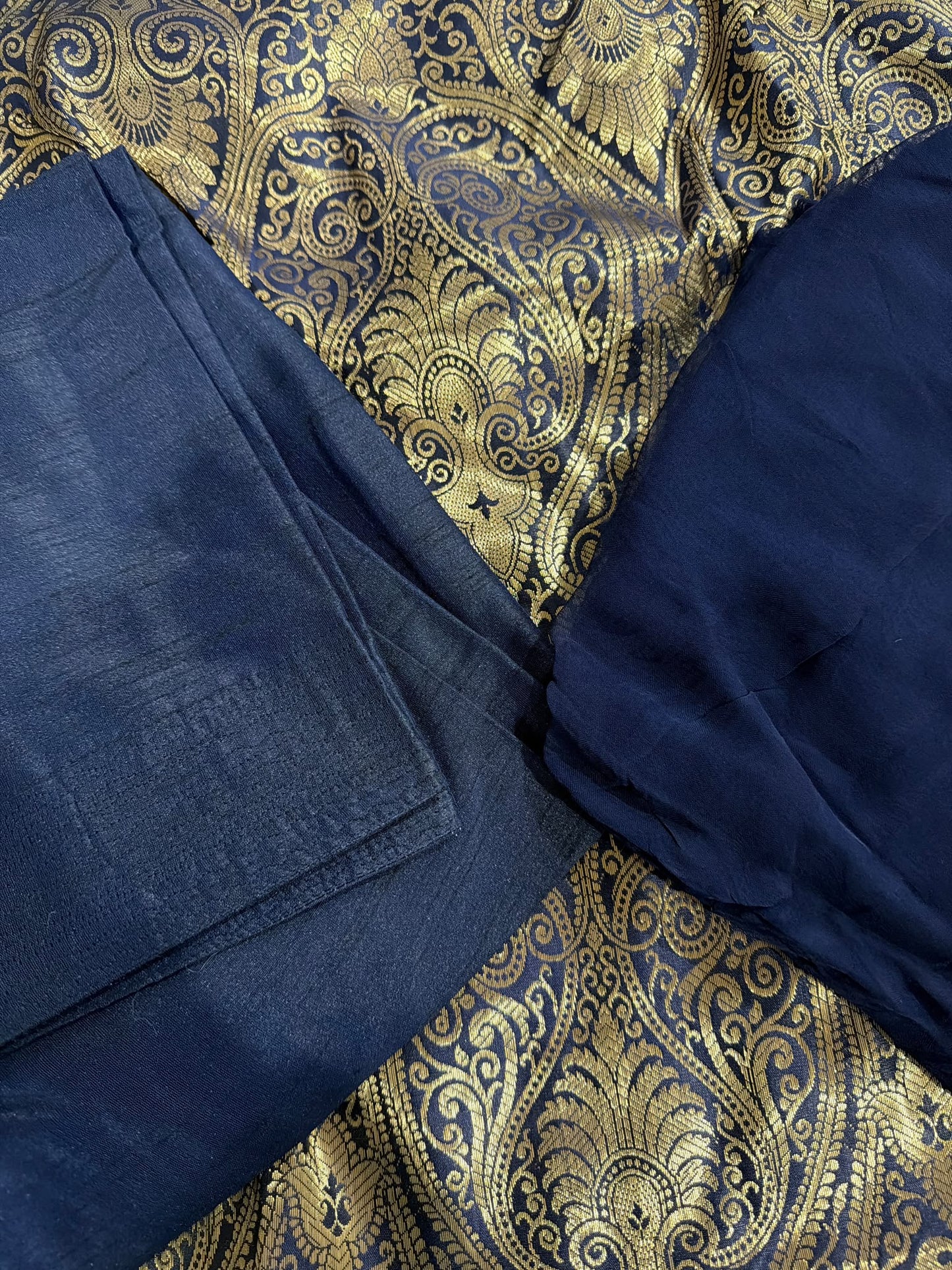 Blue Brocade Kheen Khab - salwar suit ( Round Neck )- Code: 255