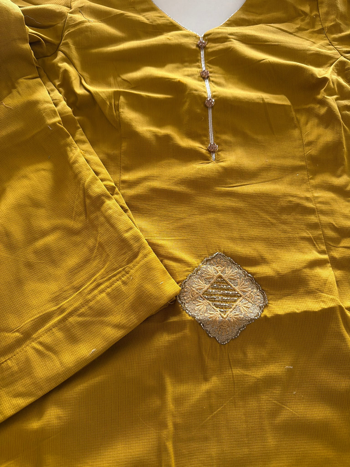 Burberry handwork semi party wear pant suit in mustard colour - Code 275