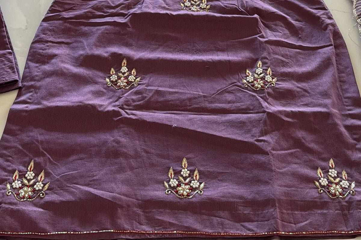Burberry handwork semi party wear suit in colour purple - Code 279