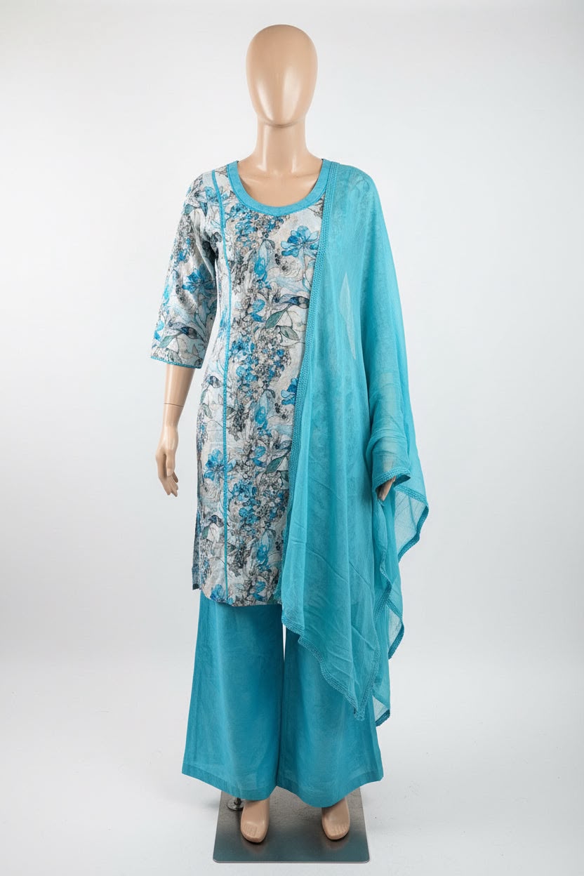 Shimmer designer fabric causal pant suit in sky blue