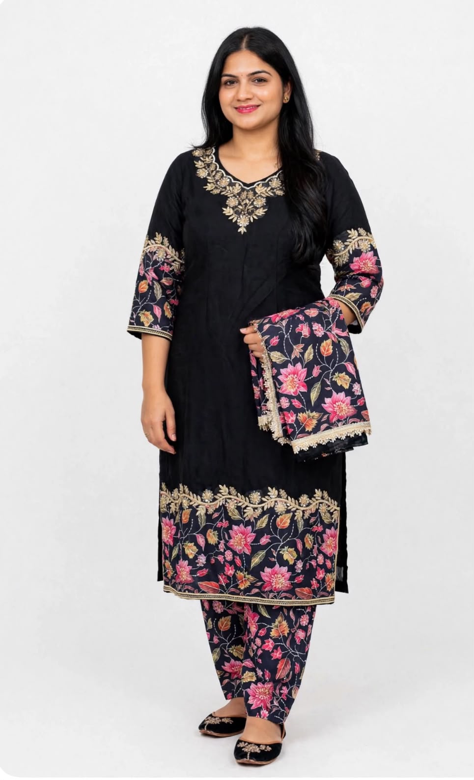 Semi part wear designer black suit organza kameez with Kotrai salwar with semi designer duppta - Colour : Black ( Code : 013 )