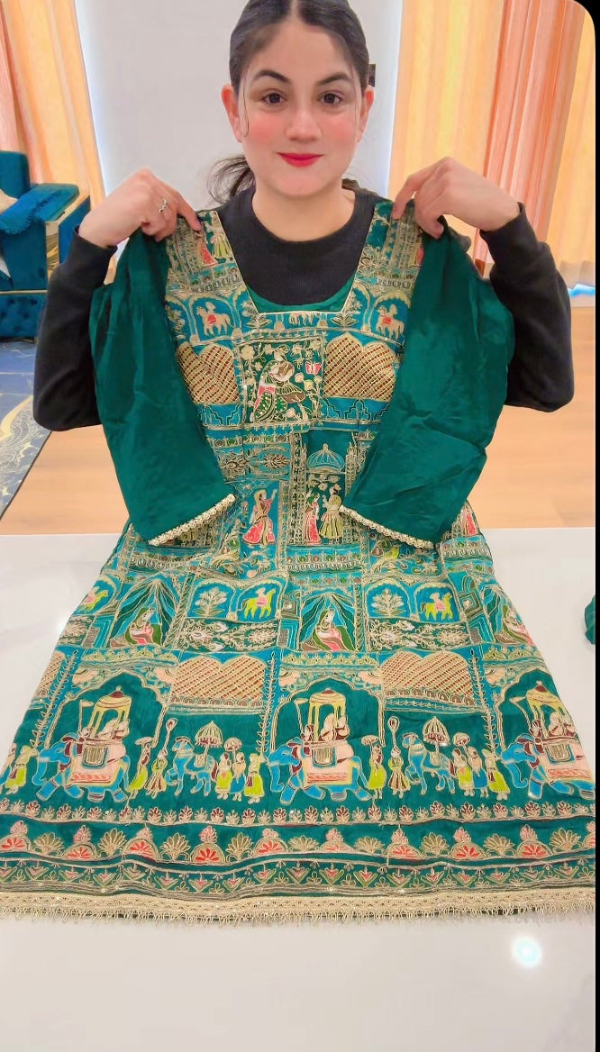 Embroidered Sharara suit on crepe ( Colour - Peacock Green )- Code: 621