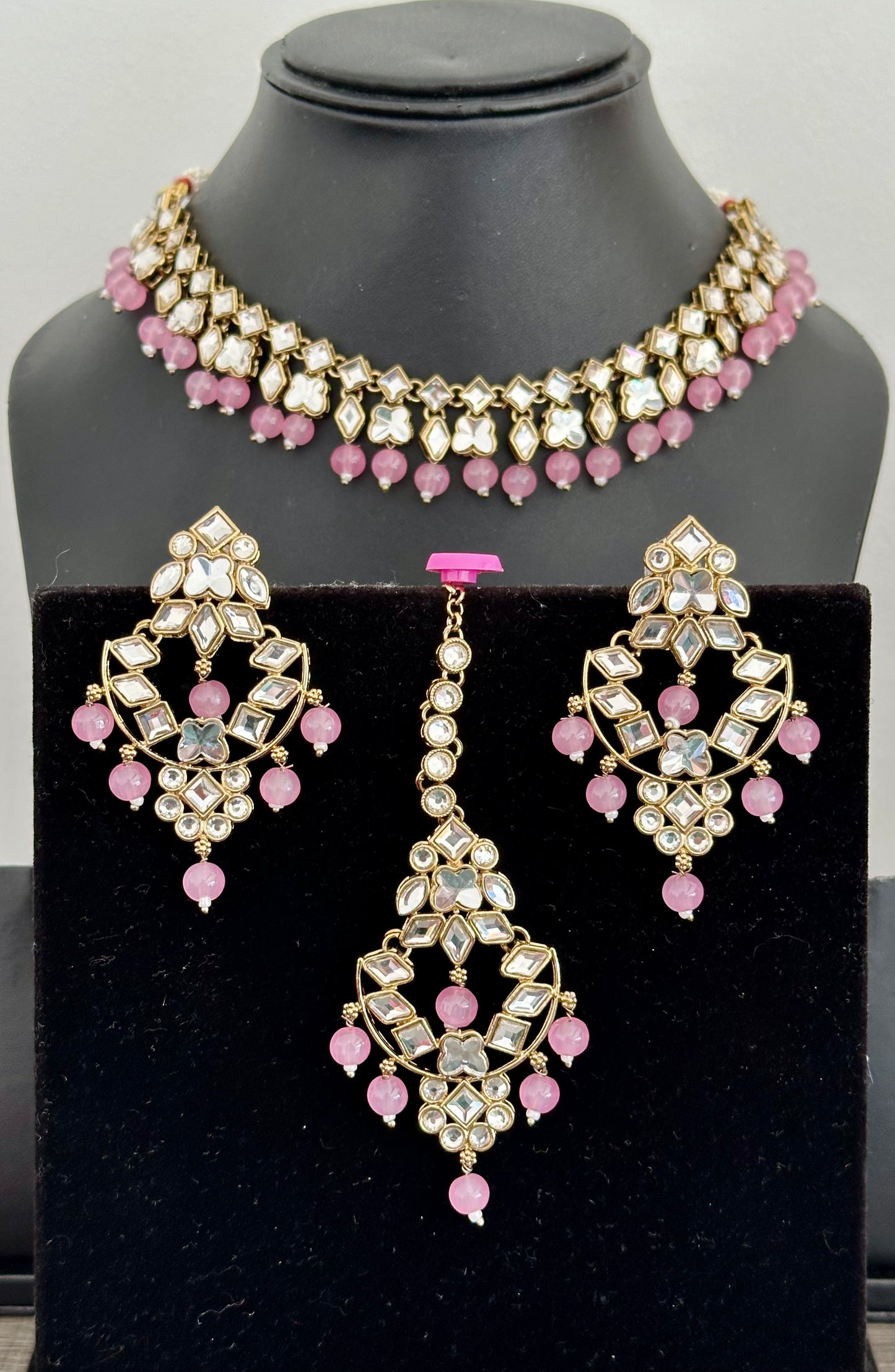 Lavender/purple colour necklace set with earrings and tikka, Code: E10