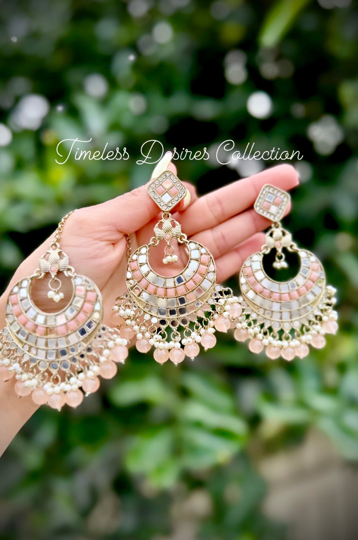 Peach Earrings Tikka In mirror