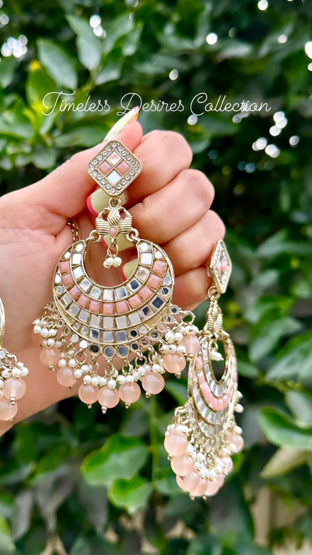 Peach Earrings Tikka In mirror
