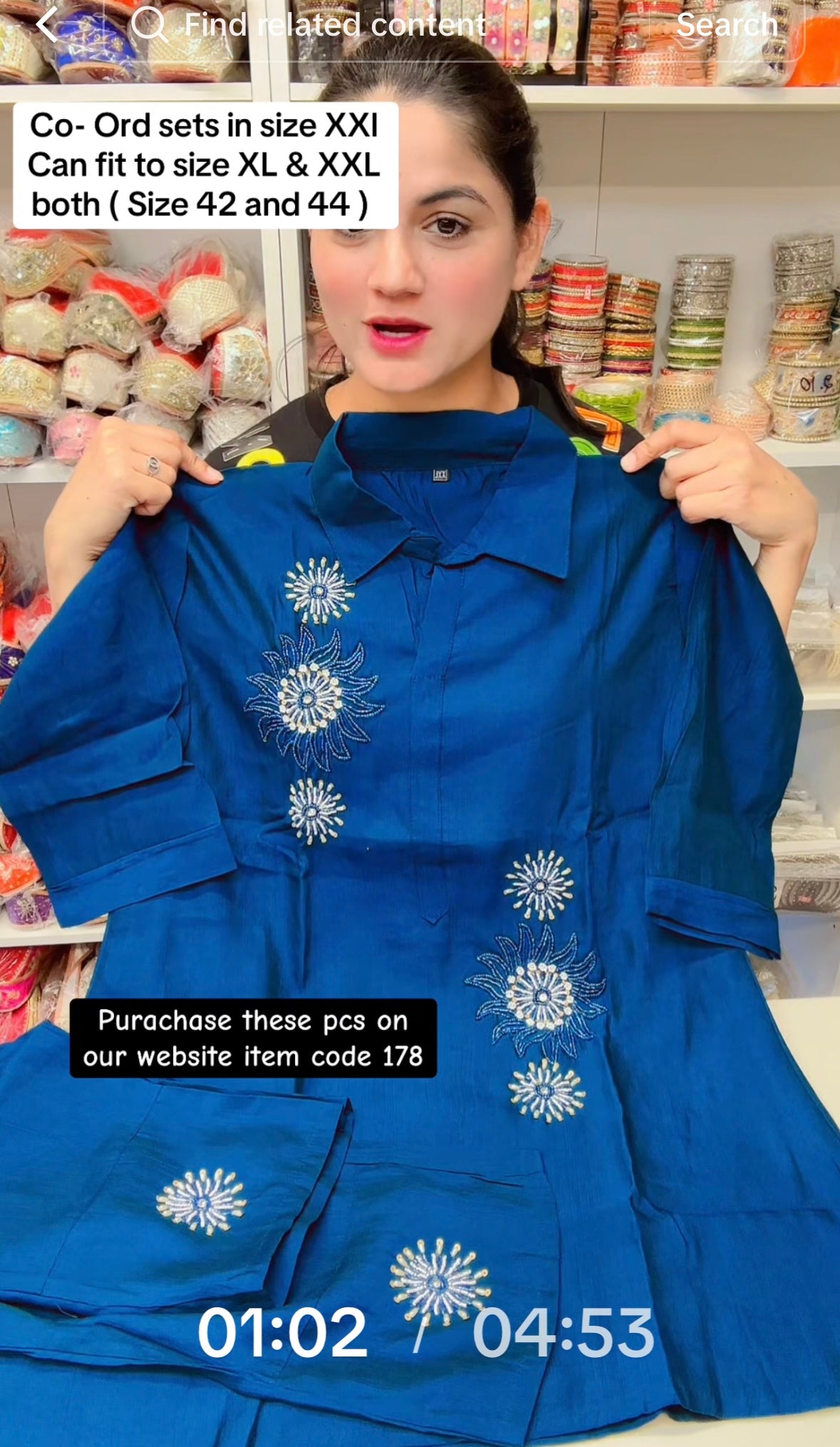 Co-ord set with Handwork item code 178 ( XXl size can fit to Xl and XXl both 42-44 size )