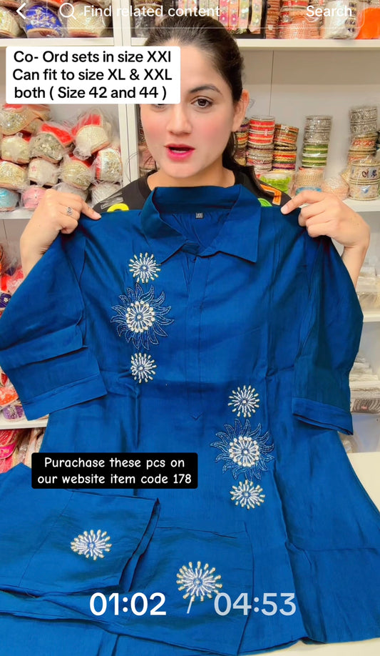 Co-ord set with Handwork item code 178 ( XXl size can fit to Xl and XXl both 42-44 size )