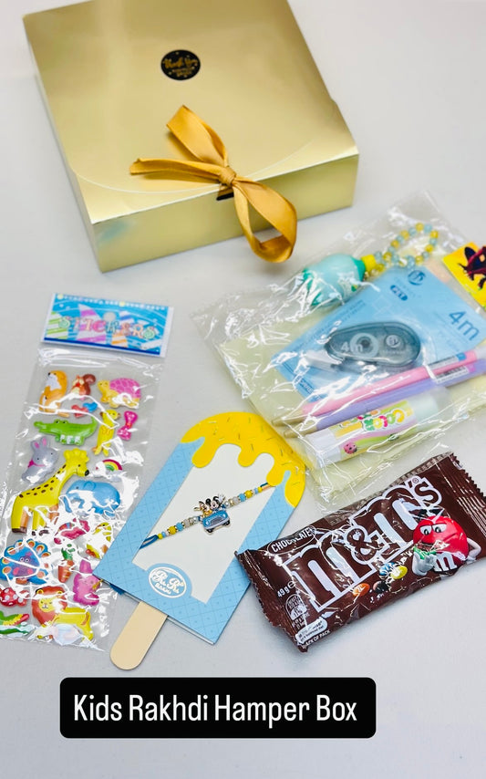 Kids Rakhi Gift Hamper Box - Assorted designs with Toys , Gift, Rakhdi and M&M