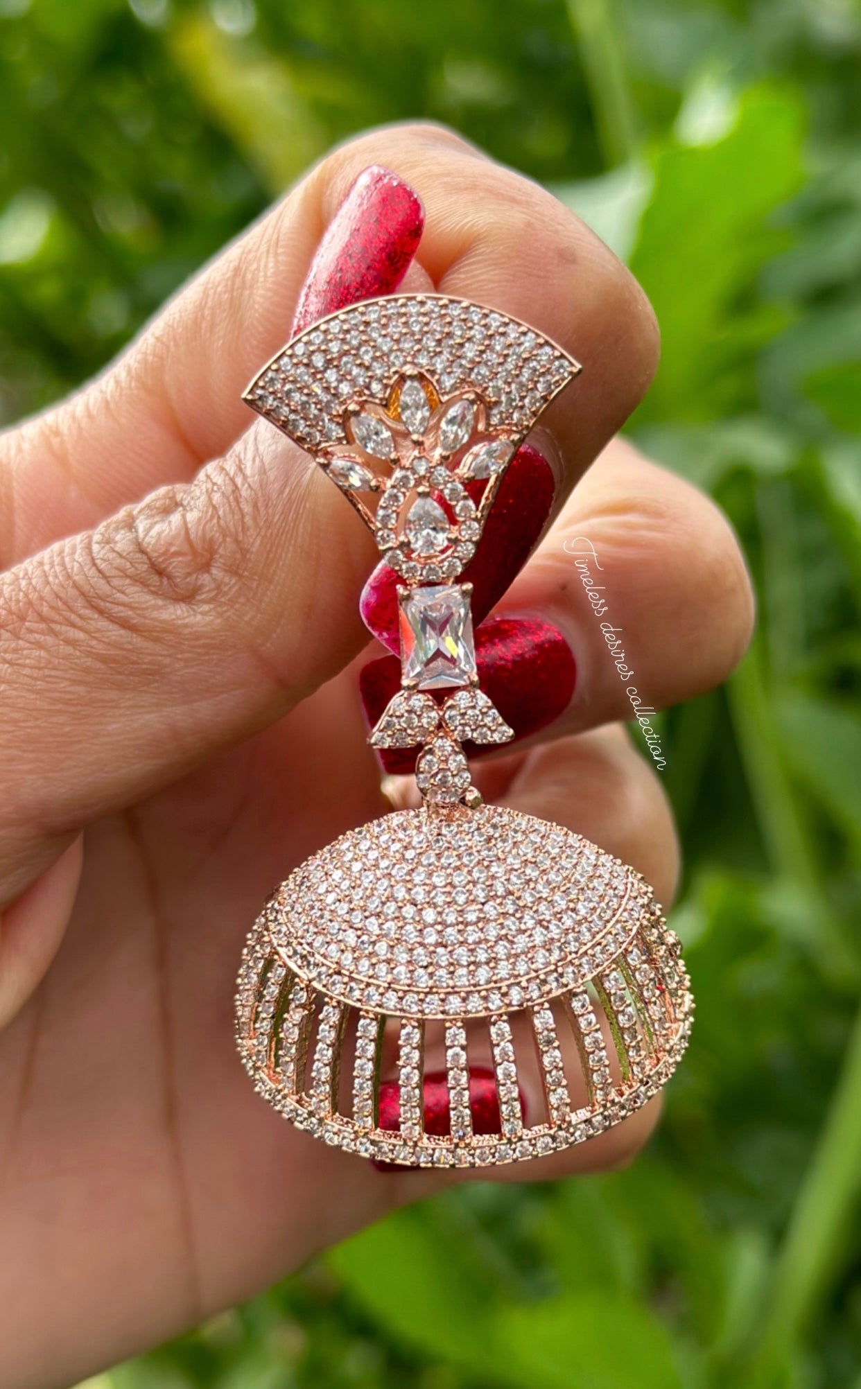 American diamond earrings in rose golden