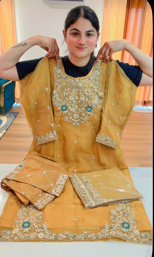 Party wear suit - ( Colour: Mustard Gold ) Code - 987