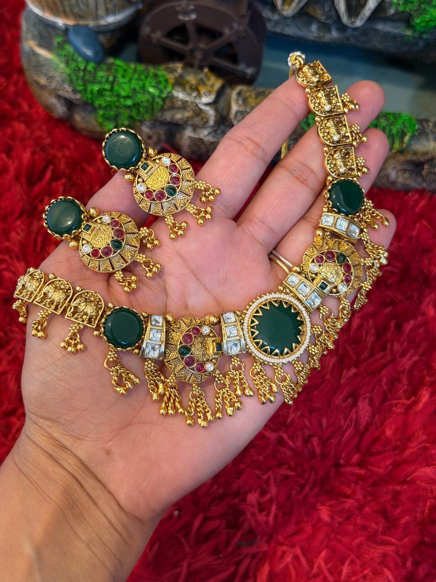 Kashmiri statement gold plated necklace set - X23