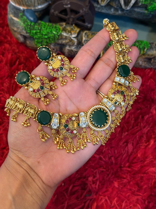 Kashmiri statement gold plated necklace set - X23