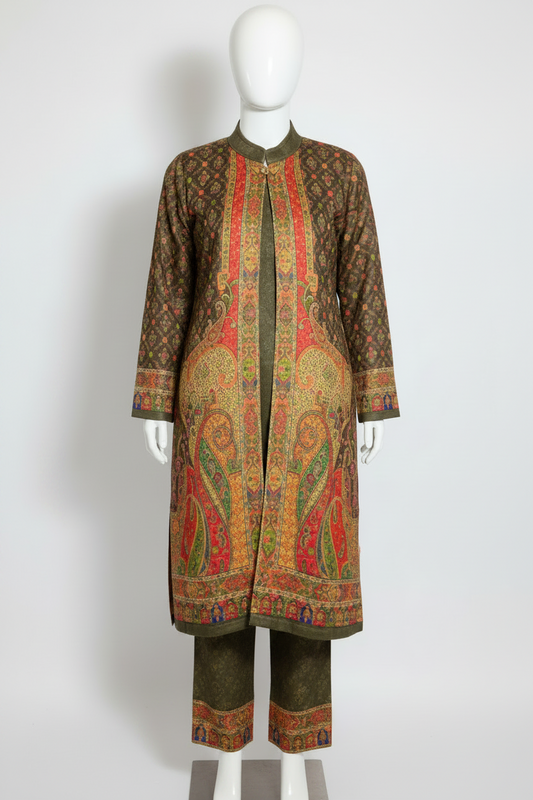 Premium Kashmiri style outfit on silk velvet - Code: 128 ( free size upto 42)