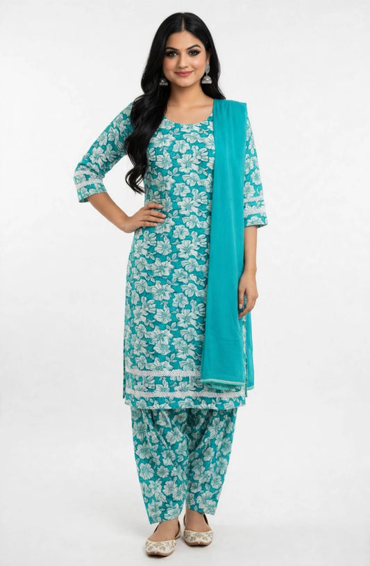 Cotton suit in premium quality in light blue colour - Code 302