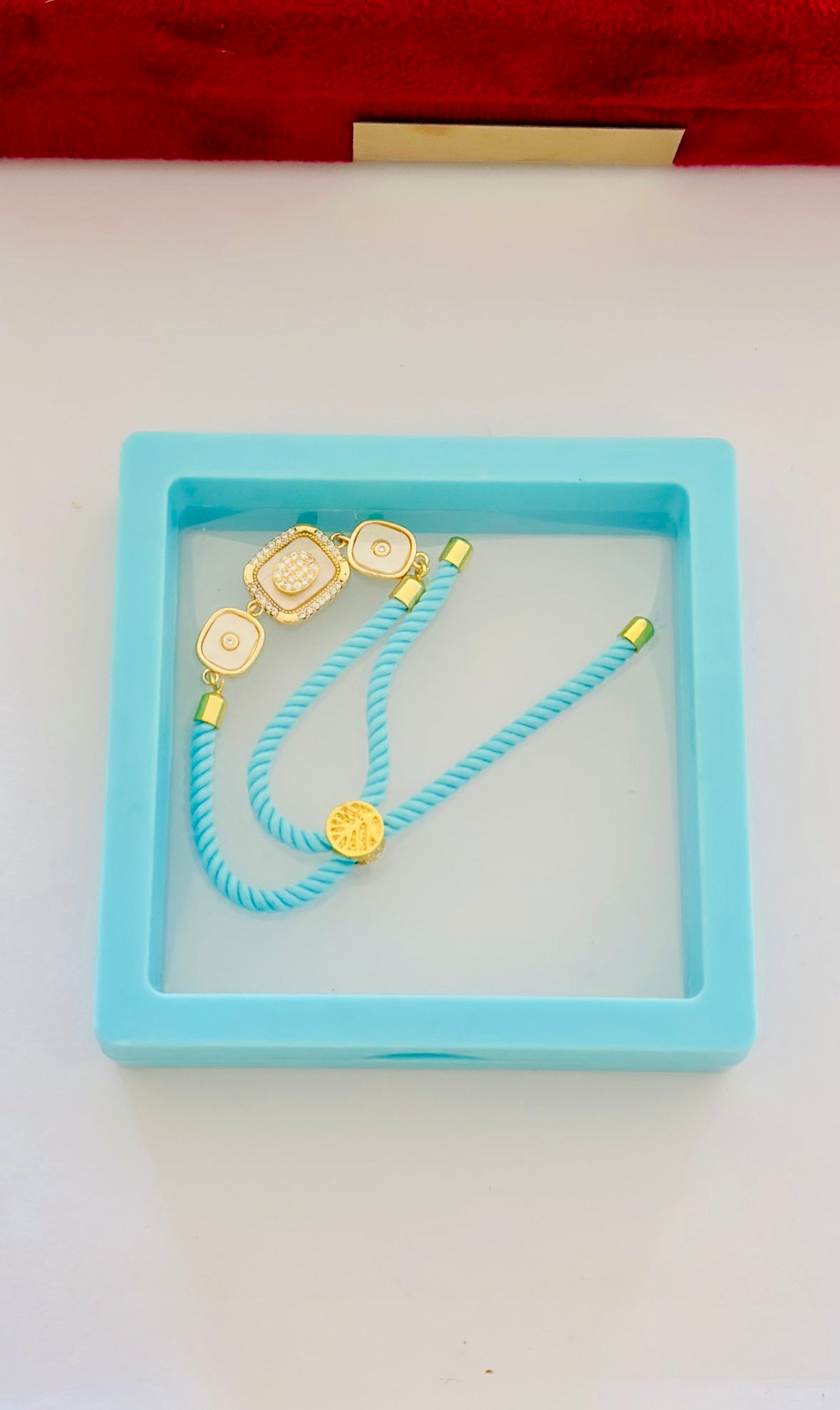 Rakhi / Rakhdi Box in Mother of Pearl stone with AD ( Premium Range ) - Code A45