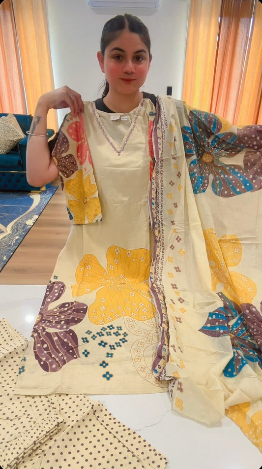 Readymade 3 pieces suit with mirror work on the neck (Colour: multi, Code: 169 )