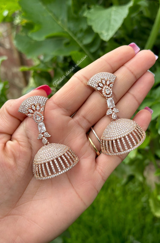 American diamond earrings in rose golden