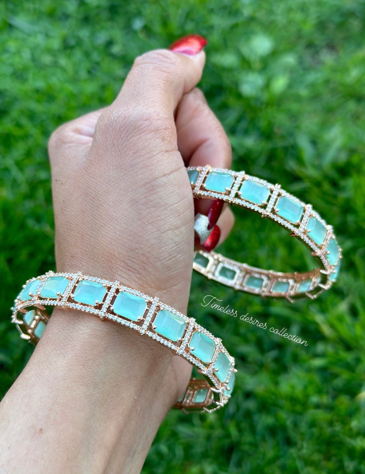 Mint colour American diamond kangan / bangles