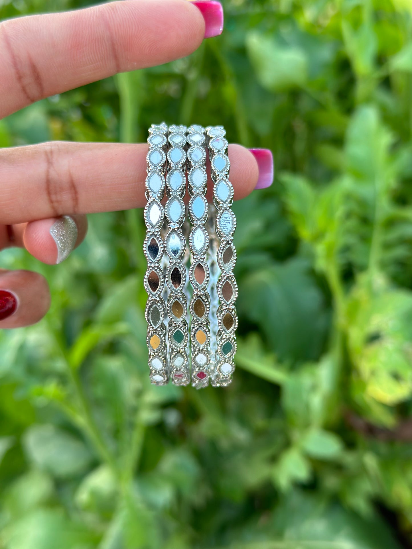 Mirror Kangan / bangles in silver ( set of 4 )